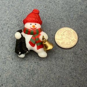 Christmas Pin Brooch Snowman White Gold Bell Red Hat Green Scarf Ice Skates